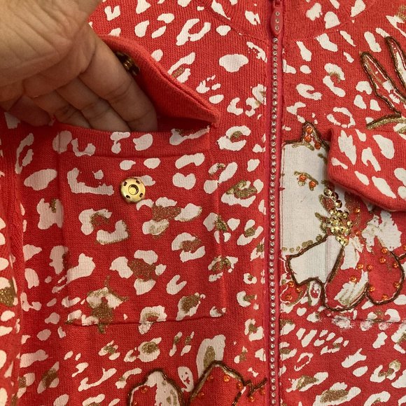 Just B Sweater Floral Cardigan w/ Rhinestones Zipper - Picture 3 of 7